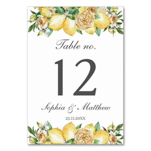 Tarjeta De Mesa Lemon Floral Greenery Boda Bridal Baby Shower (Anverso)