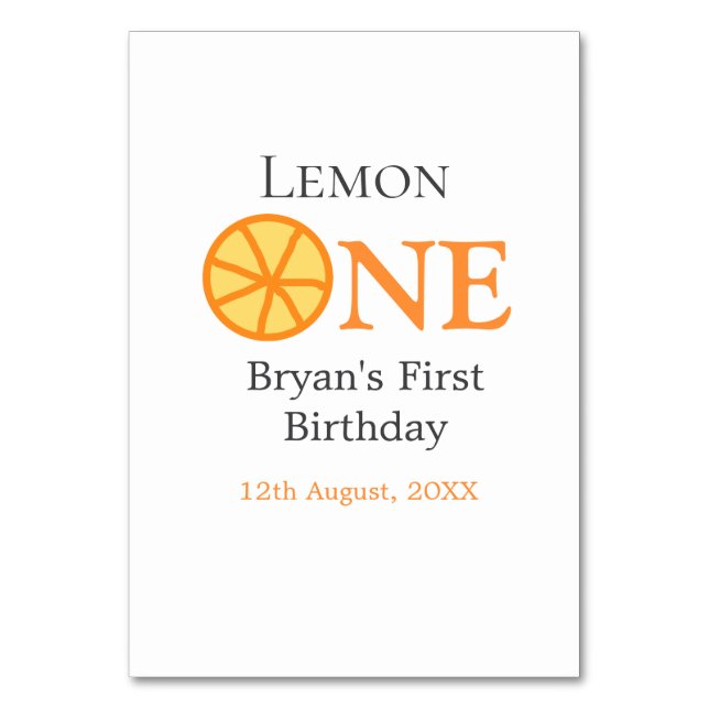 Tarjeta De Mesa Lemon one feliz primer cumpleaños naranja retro gr (Anverso)