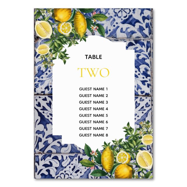 Tarjeta De Mesa Lemons Boda Portugués Número de tabla Nombres de i (Anverso)