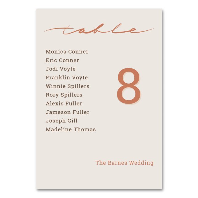 Tarjeta De Mesa Letra a Mano Caligrafiada para Bodas (Anverso)