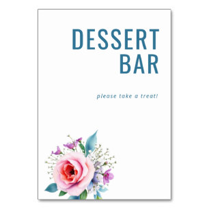 Tarjeta De Mesa Letrero alegre de barra de postres florales turque