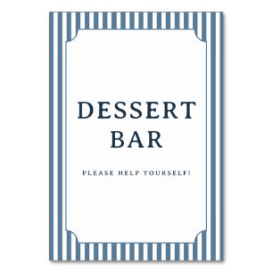 Tarjeta De Mesa Letrero de barra de postres a rayas azules acogedo