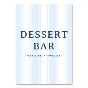Tarjeta De Mesa Letrero de barra de postres a rayas azules invitan