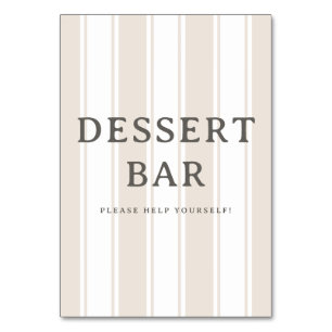 Tarjeta De Mesa Letrero de barra de postres a rayas beige elegante