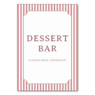 Tarjeta De Mesa Letrero de barra de postres a rayas rosadas invita