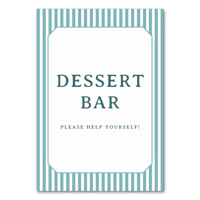 Tarjeta De Mesa Letrero de Barra de Postres Azul a Rayas Alegre (Anverso)