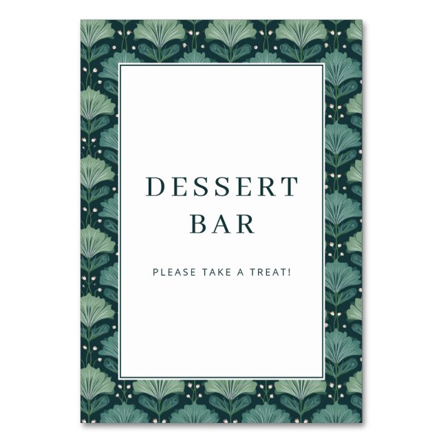 Tarjeta De Mesa Letrero de barra de postres botánicos verde alegre (Anverso)