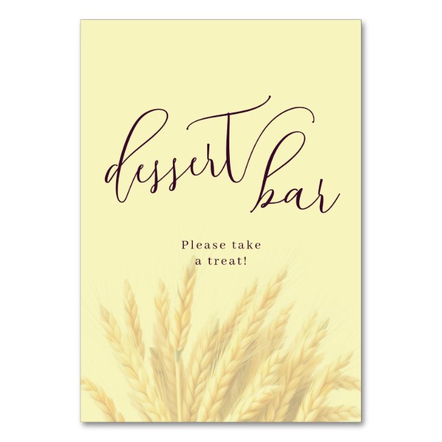 Tarjeta De Mesa Letrero de Barra de Postres Elegante Amarillo Páli (Anverso)