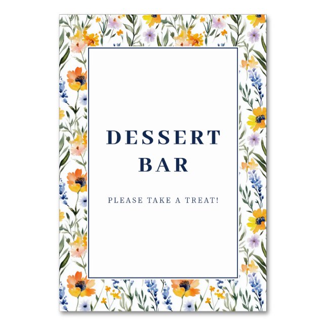 Tarjeta De Mesa Letrero de barra de postres florales alegres (Anverso)
