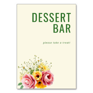 Tarjeta De Mesa Letrero de barra de postres florales pastel alegre