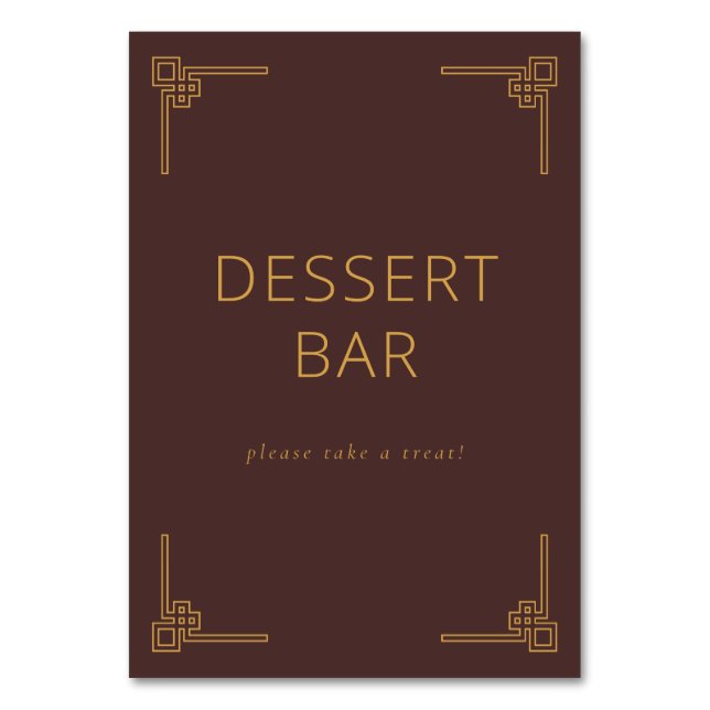 Tarjeta De Mesa Letrero de barra de postres marrón elegante (Anverso)