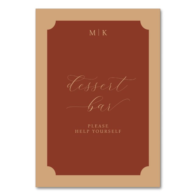 Tarjeta De Mesa Letrero de barra de postres marrón elegante (Anverso)