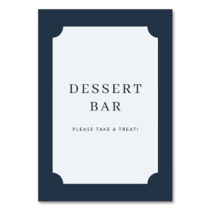 Tarjeta De Mesa Letrero de barra de postres minimalista azul marin