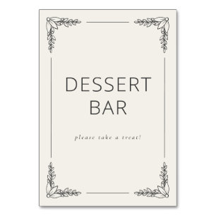 Tarjeta De Mesa Letrero de barra de postres minimalista crema eleg