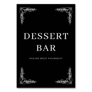 Tarjeta De Mesa Letrero de barra de postres minimalista negro eleg
