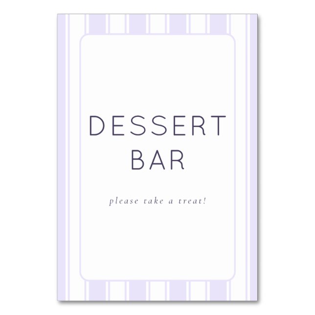 Tarjeta De Mesa Letrero de Barra de Postres Morado Elegante (Anverso)