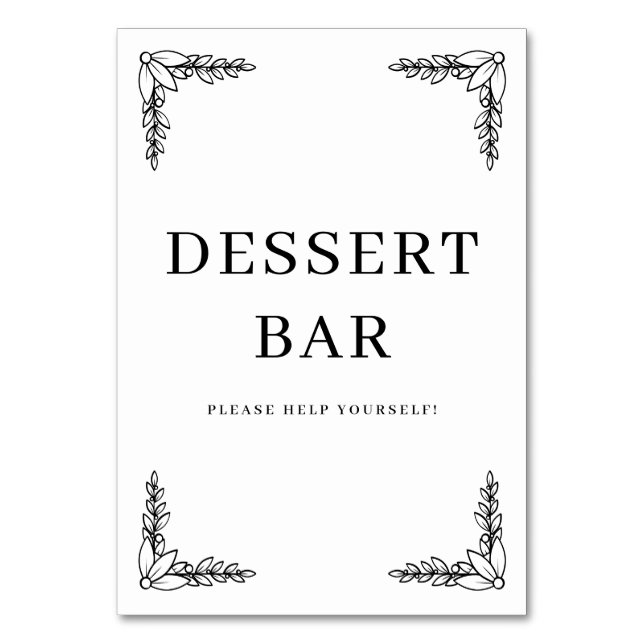 Tarjeta De Mesa Letrero de barra de postres negro elegante (Anverso)