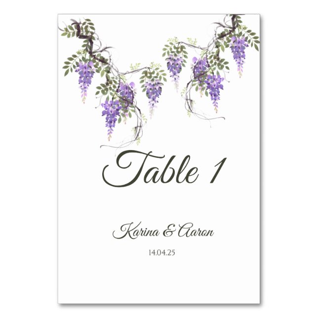 Tarjeta De Mesa Letrero de bienvenida de boda de glicina (Anverso)