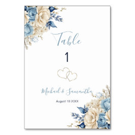 Tarjeta De Mesa Letrero de Boda de Rosa Azul e Marfil Elegante