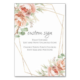 Tarjeta De Mesa Letrero de Boda Personalizado Rosas Rosadas