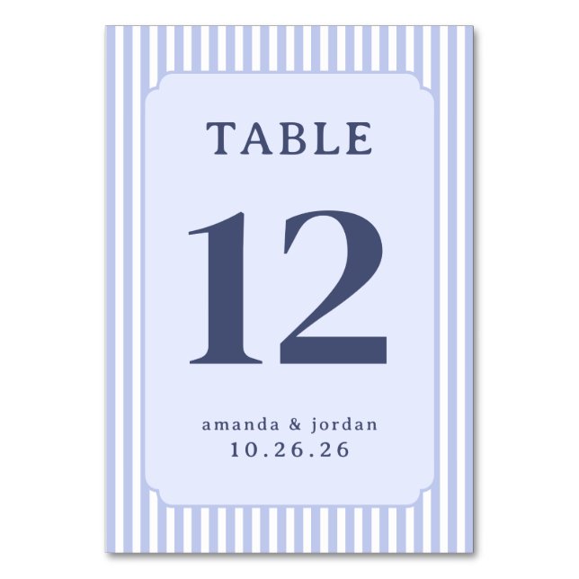 Tarjeta De Mesa Letrero de mesa a rayas azules elegante (Anverso)