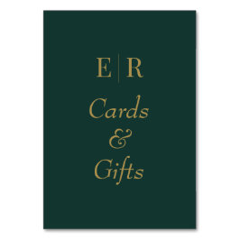 Tarjeta De Mesa Letrero de mesa con monograma verde esmeralda para