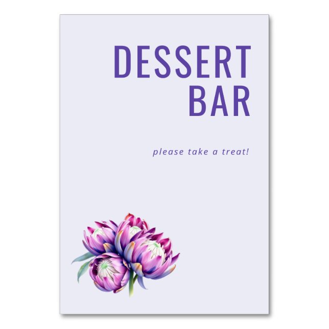 Tarjeta De Mesa Letrero de Postre Floral de Lavanda Alegre (Anverso)