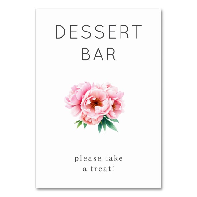 Tarjeta De Mesa Letrero de Postre Floral Rosa Alegre (Anverso)
