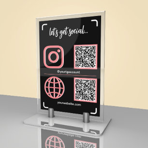 Tarjeta De Mesa Letrero de redes sociales de Black & Pink con códi