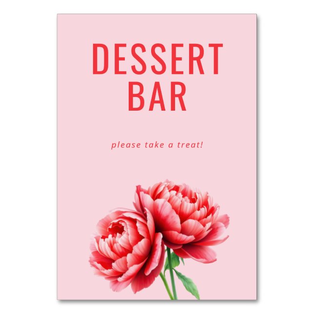 Tarjeta De Mesa Letrero para barra de postres floral rosa alegre (Anverso)