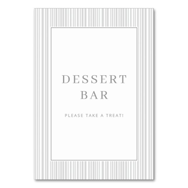Tarjeta De Mesa Letrero para barra de postres gris elegante (Anverso)