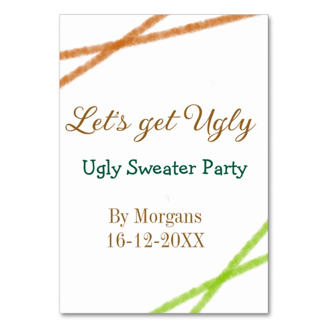 Tarjeta De Mesa Let's get ugly Christmas ugly sweater Partyorange  (Anverso)