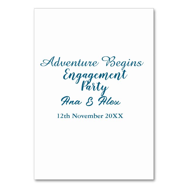 Tarjeta De Mesa lets the adventure begins engagement party name da (Anverso)