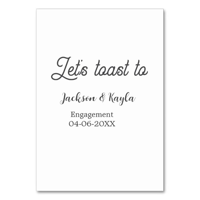 Tarjeta De Mesa Let's toast to engagement party name date elegant  (Anverso)