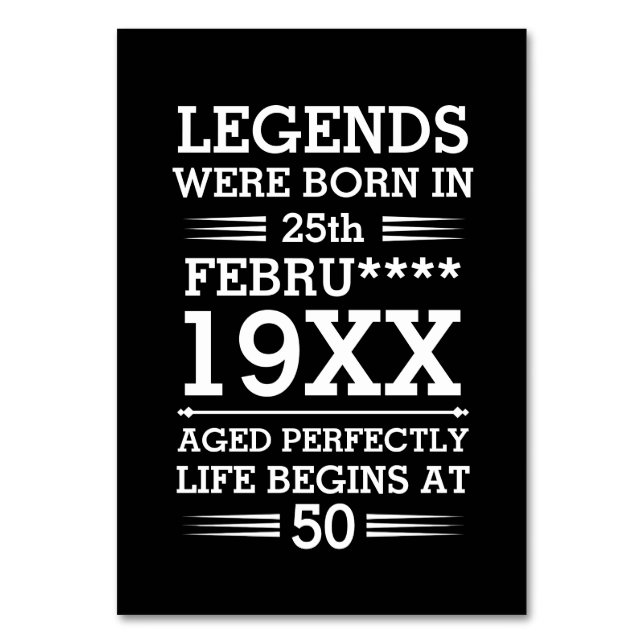 Tarjeta De Mesa Leyendas personalizados nacieron en la edad de mes (Anverso)