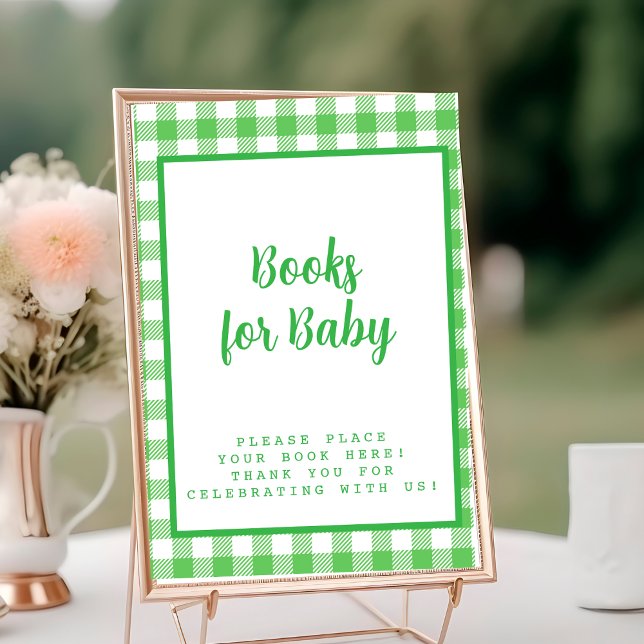 Tarjeta De Mesa Libros verdes de Gingham para bebé (Green Gingham Books for Baby Table Number)