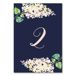 Tarjeta De Mesa Lila blanca. Bodas románticas florales navy. Azul