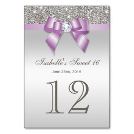 Tarjeta De Mesa Lilac Faux Bow Silver Sequins Sweet 16
