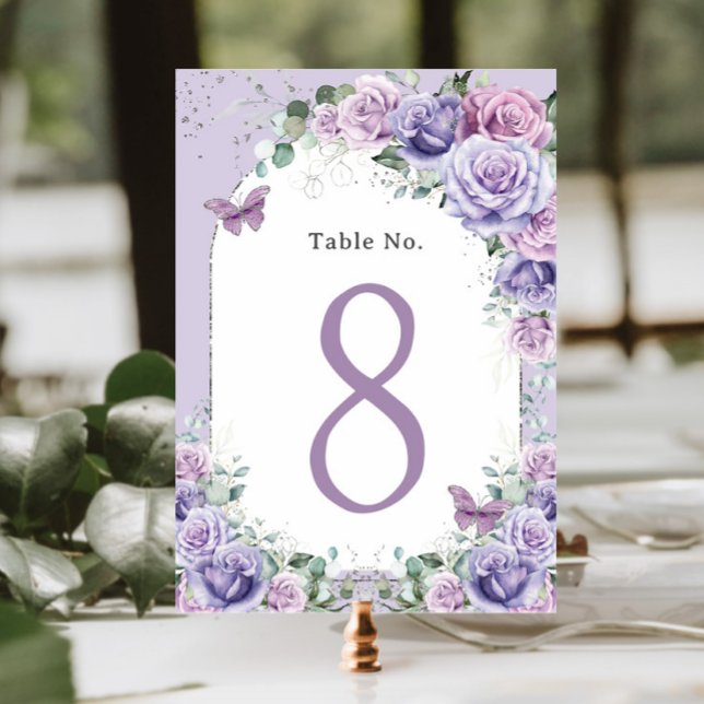 Tarjeta De Mesa Lilac Purple Lavender Floral Cumpleaños Quinceaner (Subido por el creador)