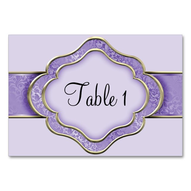 Tarjeta De Mesa Lilac y cinta de oro (Anverso)