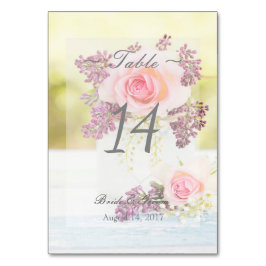 Tarjeta De Mesa Lilacs y Rosas Número de tabla de bodas de vintage