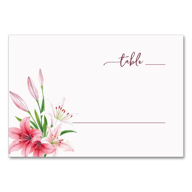 Tarjeta De Mesa Lilios Acuarela Rosa Romántica (Anverso)