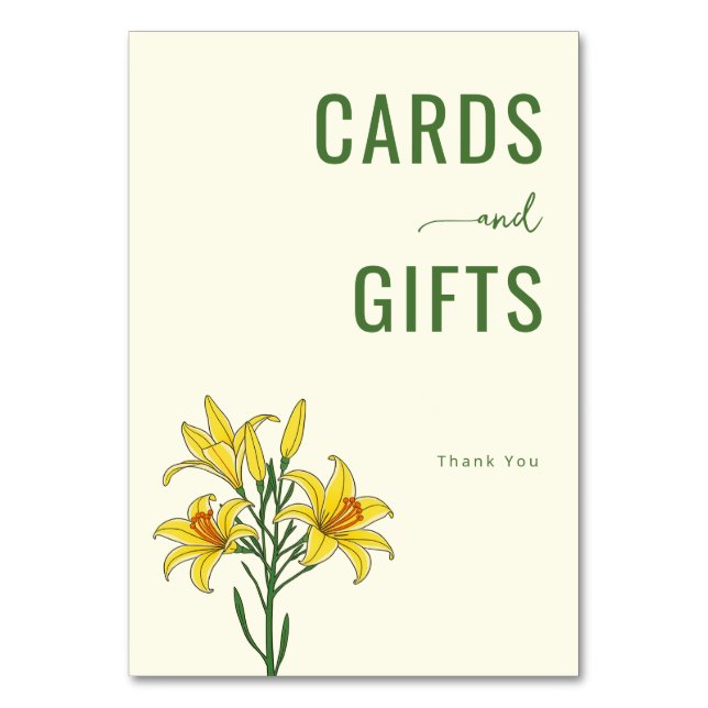 Tarjeta De Mesa Lilios Botánicos Verdes Elegantes (Anverso)