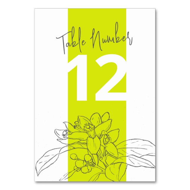 Tarjeta De Mesa Lime cítricos flor lápiz gris boda blanco (Reverso)