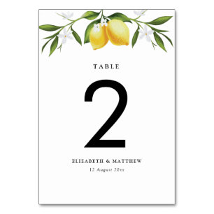 Tarjeta De Mesa limones de acuarela y números de tabla de vegetaci