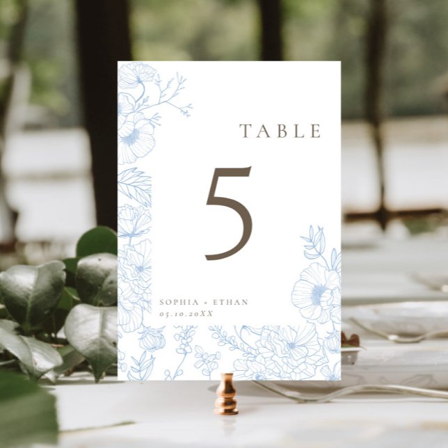 Tarjeta De Mesa Línea floral Arte Boda Azul francés (Subido por el creador)