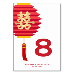 Tarjeta De Mesa Linterna China y Doble Felicidad Nupcial