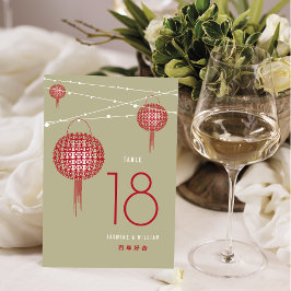 Tarjeta De Mesa Linternas rojas de doble felicidad Moda Boda chino
