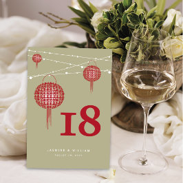 Tarjeta De Mesa Linternas Rojas Doble Felicidad Chic Boda China