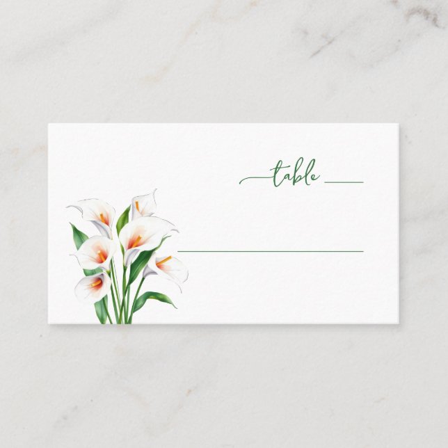 Tarjeta De Mesa Lirios de Calla negros y blancos sofisticados (Anverso)